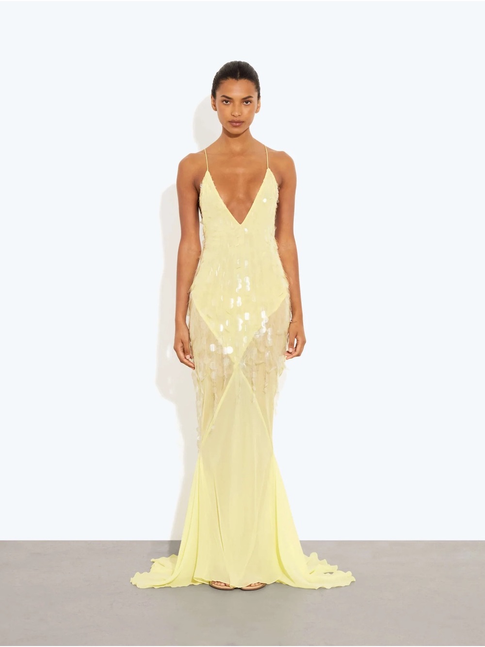 Rat & Boa Lemon Sequin Backless V-Neck Gown